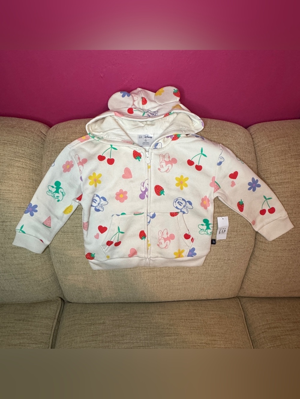🆕 NWT Baby GAP x Disney Minnie Hooded Zip-Up w/ Ears 🆕 - Picture 3 of 13